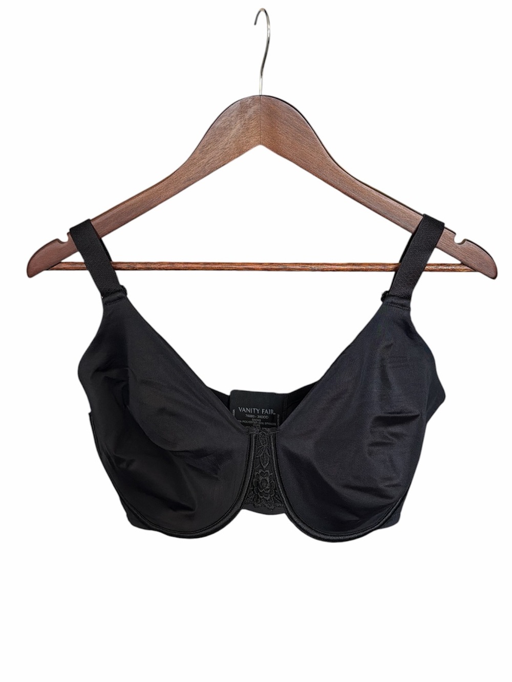 Vanity Fair black seamless bra size 38DDD Underwire Smoothing support adjustable